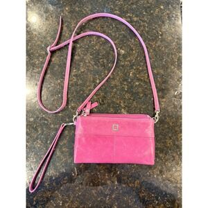 Lodis Pink Leather Small Crossbody Wristlet‎ Detachable Strap Magnetic Close
